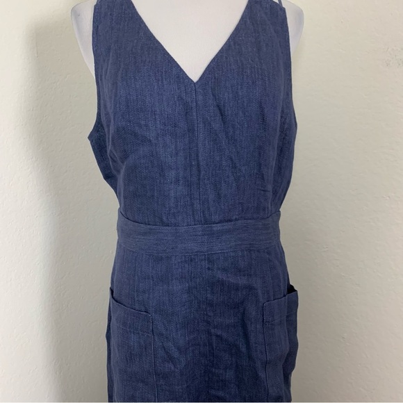 Whistles Tie Waist Linen Jumpsuit Womens US 10 UK 14 Wide Leg Crop Pockets Navy - Picture 4 of 16